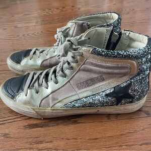 Golden Goose Silver Glitter High-Tops with Black Star